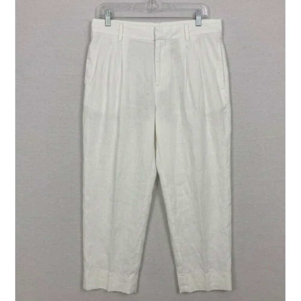 Vince White Linen Blend Straight Leg Crop Pants‎ size 12 Office Comfy